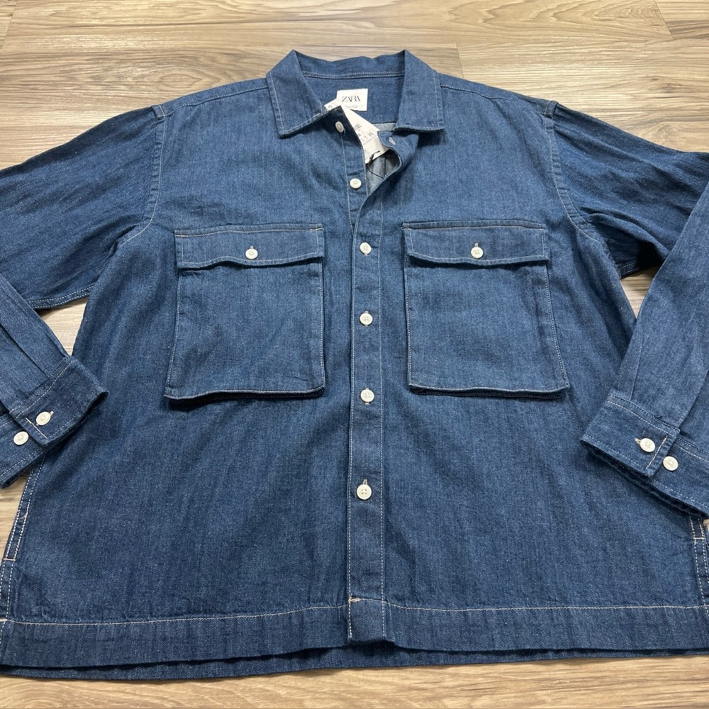 ZARA BLUE DENIM Button Up JEANS SHIRT Chest Pockets MEN'S SIZE Medium NWT $50
